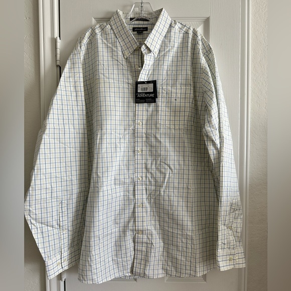 Eddie Bauer Men's White Checked Wrinkle Free Relaxed Fit Button Down Shirt, TXL - Picture 1 of 10